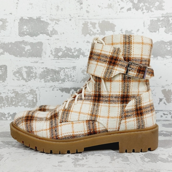 Jessica Simpson Shoes - `New Jessica Simpson Karia Plaid Cream and Brown Ankle Boots D593